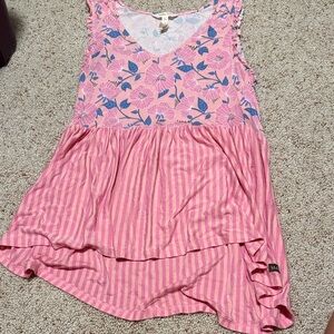 Matilda Jane Pink Floral and Striped Sleeveless Top